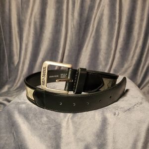 Harley-Davidson Black Leather Belt with Silver Buckle and Accent Panels